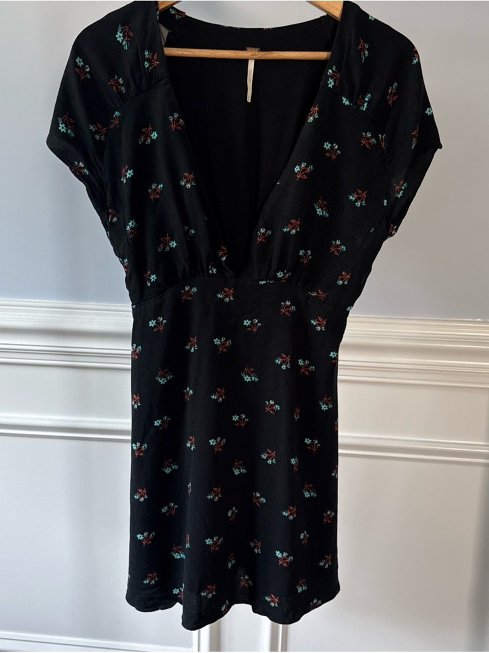 Free People Everyone's Favorite Viscose Mini Dress Black Floral M Medium
